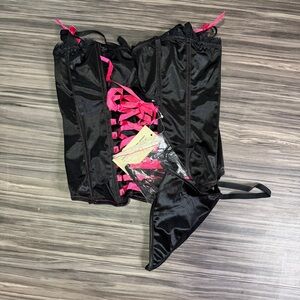Rouge Roses black pink corset lingerie set size XXL